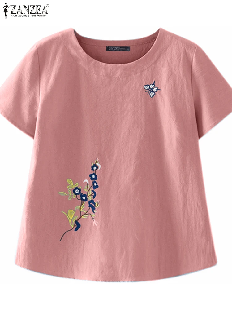 ZANZEA Short Sleeve Summer T-shirts Holiday Cotton Solid Women Tops Simple Casual Round Neck Flower Embroidery Blusas Tees
ZANZEA Short Sleeve Summer T-shirts Holiday Cotton Solid Women Tops Simple Casual Round Neck Flower Embroidery Blusas Tees