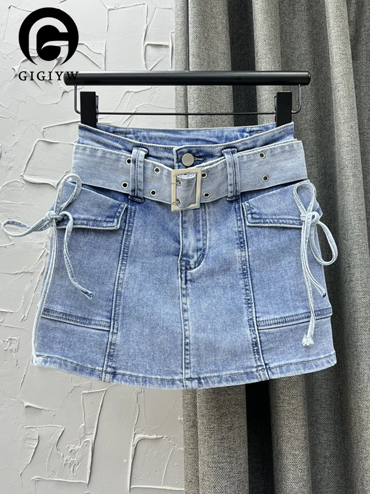 Женская джинсовая юбка GIGIYW, трапециевидная юбка с карманами на молнии, металлическими пуговицами, поясом и высокой талией, весна 2023 
Женская джинсовая юбка GIGIYW, трапециевидная юбка с карманами на молнии, металлическими пуговицами, поясом и высокой талией, весна 2023