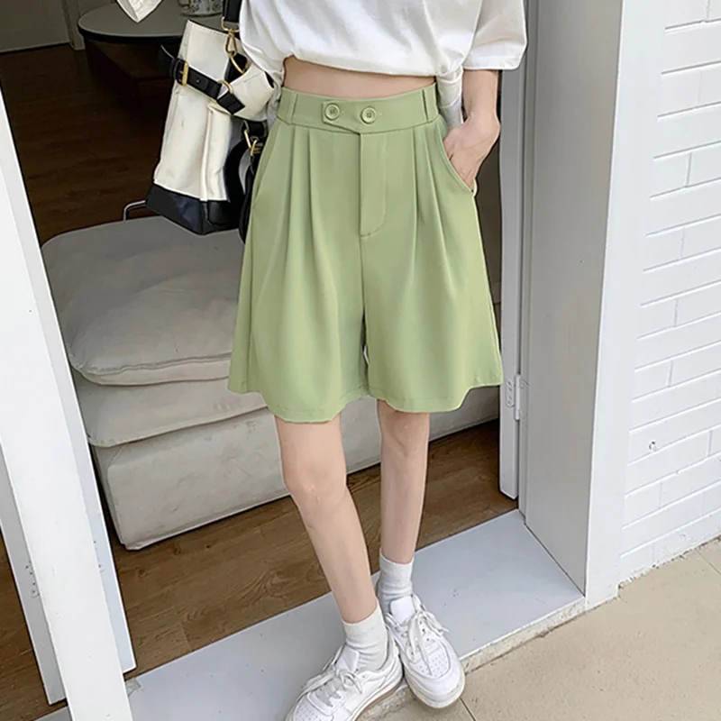 Шорты женские с широкими штанинами, модные офисные с двойными пуговицами и карманами, свободные с завышенной талией, лето 2023 
Шорты женские с широкими штанинами, модные офисные с двойными пуговицами и карманами, свободные с завышенной талией, лето 2023