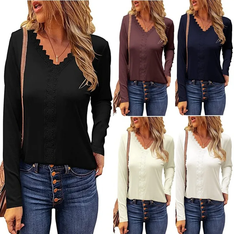 Woman Clothes Autumn and Winter New Lace Solid Casual Skinny Bottoming Shirt V-Neck Long Sleeve T-shirt Women Oversized T-shirt
Woman Clothes Autumn and Winter New Lace Solid Casual Skinny Bottoming Shirt V-Neck Long Sleeve T-shirt Women Oversized T-shirt