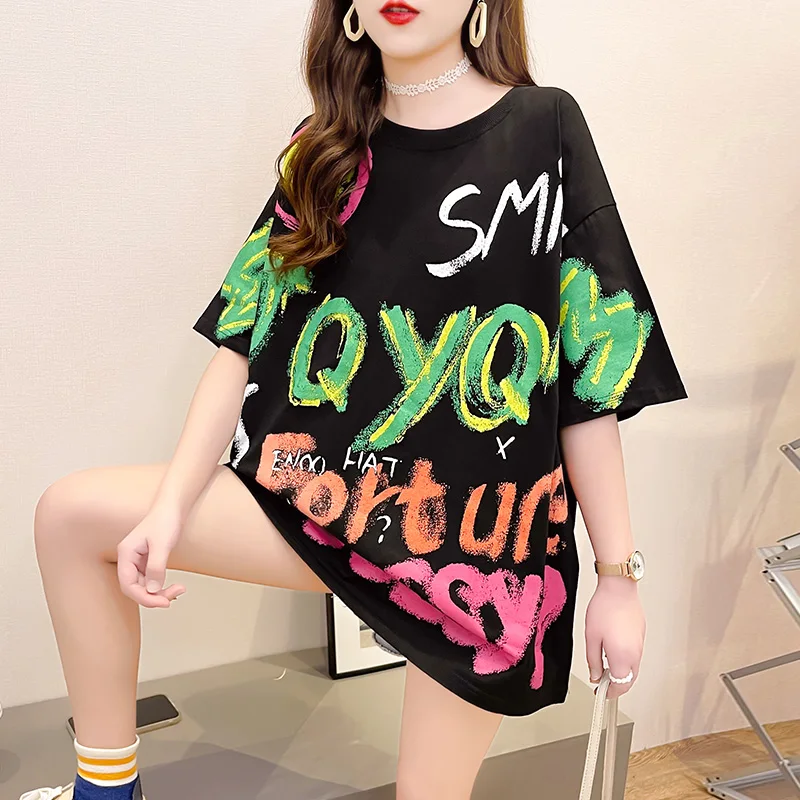 Summer New Loose Large Size Mid-length Letter Printed Women Round Neck Short-sleeved T-shirt Women Graphic Tees
Summer New Loose Large Size Mid-length Letter Printed Women Round Neck Short-sleeved T-shirt Women Graphic Tees