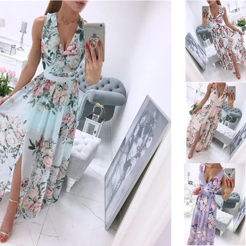 Summer Bohemian Beach Long Dress For Woman Sexy Deep V-neck Slim Maxi Dress Fashion Print Elegant Ladies Midi Dress Robe Femme
Summer Bohemian Beach Long Dress For Woman Sexy Deep V-neck Slim Maxi Dress Fashion Print Elegant Ladies Midi Dress Robe Femme