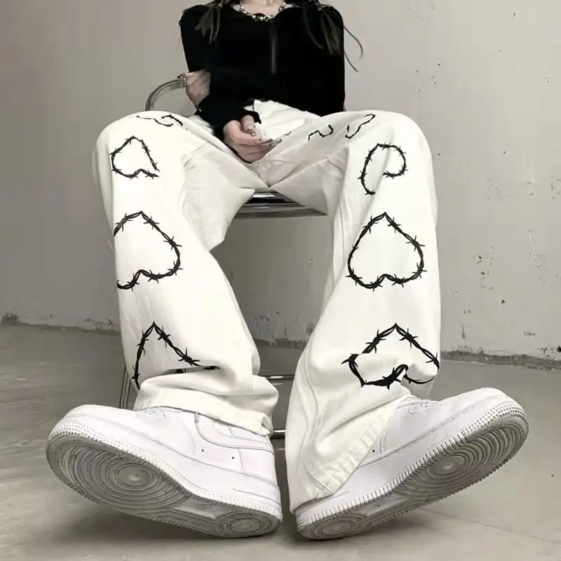 Vintage Wide Leg Pants Women Baggy High Street Heart Print Trousers High Waist Streetwear Fsahion Black Pants MINGLIUSILI
Vintage Wide Leg Pants Women Baggy High Street Heart Print Trousers High Waist Streetwear Fsahion Black Pants MINGLIUSILI