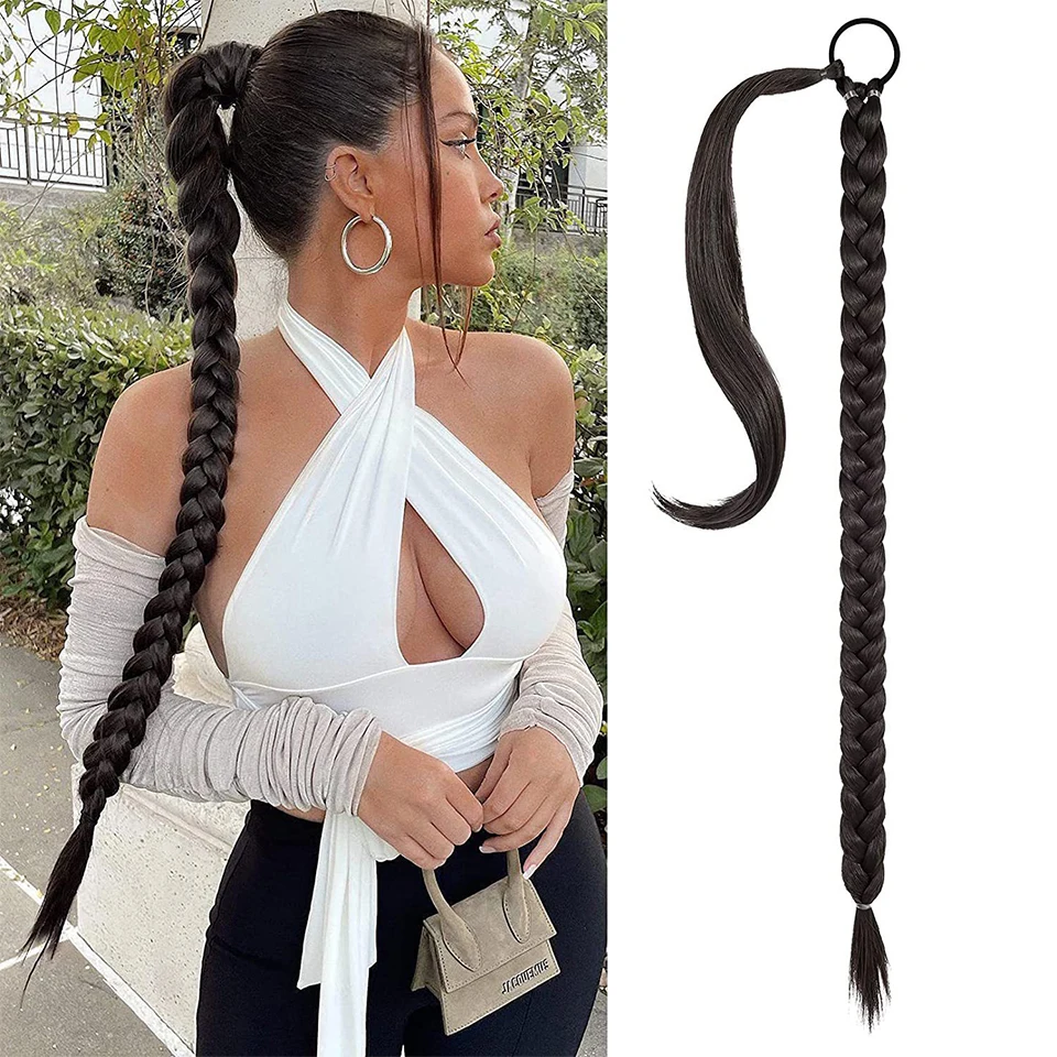 

Synthetic Ponytail Long Hair Braided Braid Hair Extension Black Ponytail Wig Twist Braid Boxing Suitable For Black People