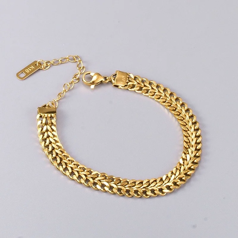 2021 New Bracelet Tarnish Free Stainless Steel Accessories Gold Plated Double Layer Cuban Chain Bracelet For Women Girl Bijoux
2021 New Bracelet Tarnish Free Stainless Steel Accessories Gold Plated Double Layer Cuban Chain Bracelet For Women Girl Bijoux