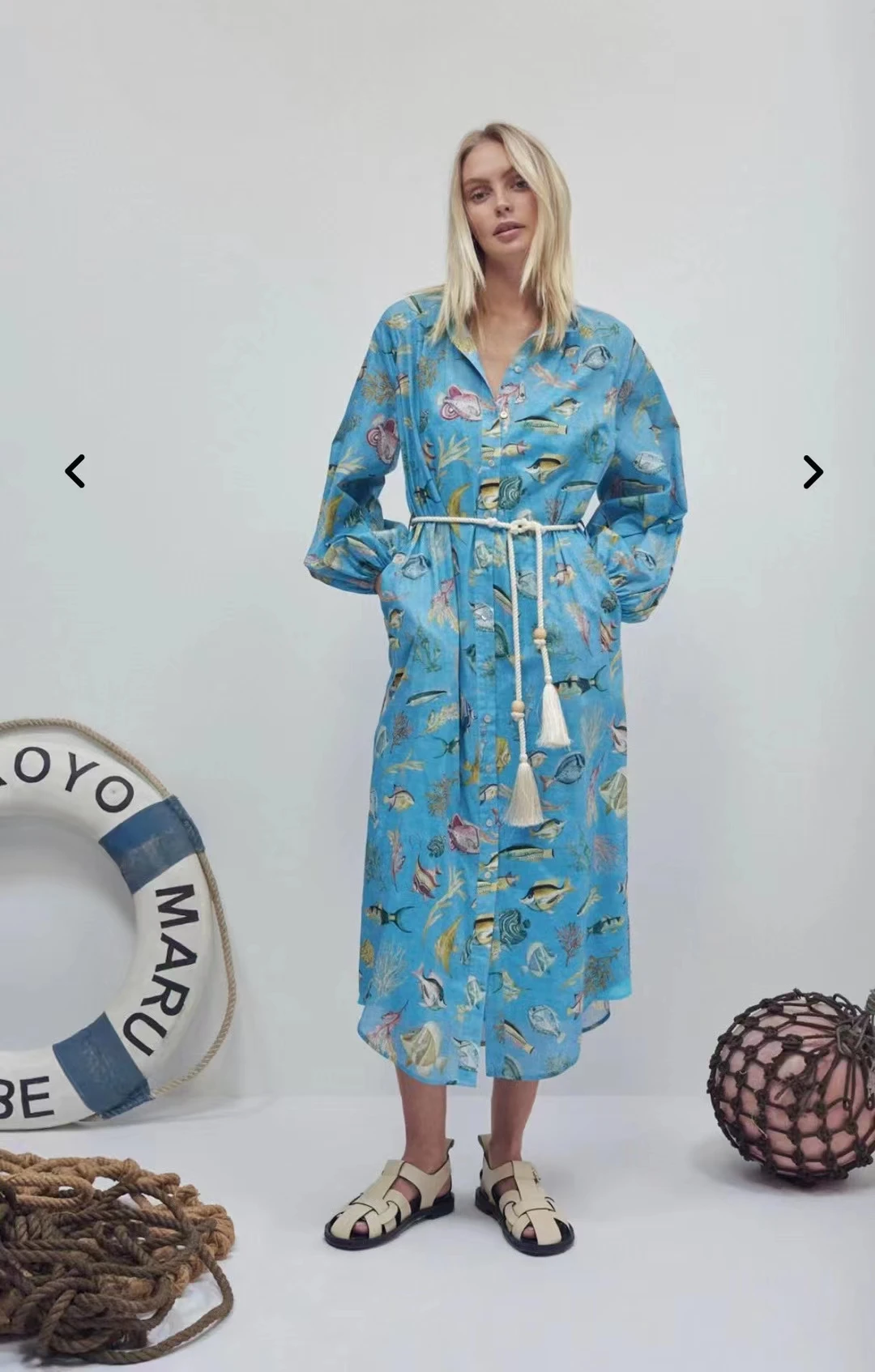 Women Single Breasted Shirt Dress Long Sleeve Sea Fish Print Stand Collar New Ladies Irregular Midi Dress with Belt
Women Single Breasted Shirt Dress Long Sleeve Sea Fish Print Stand Collar New Ladies Irregular Midi Dress with Belt