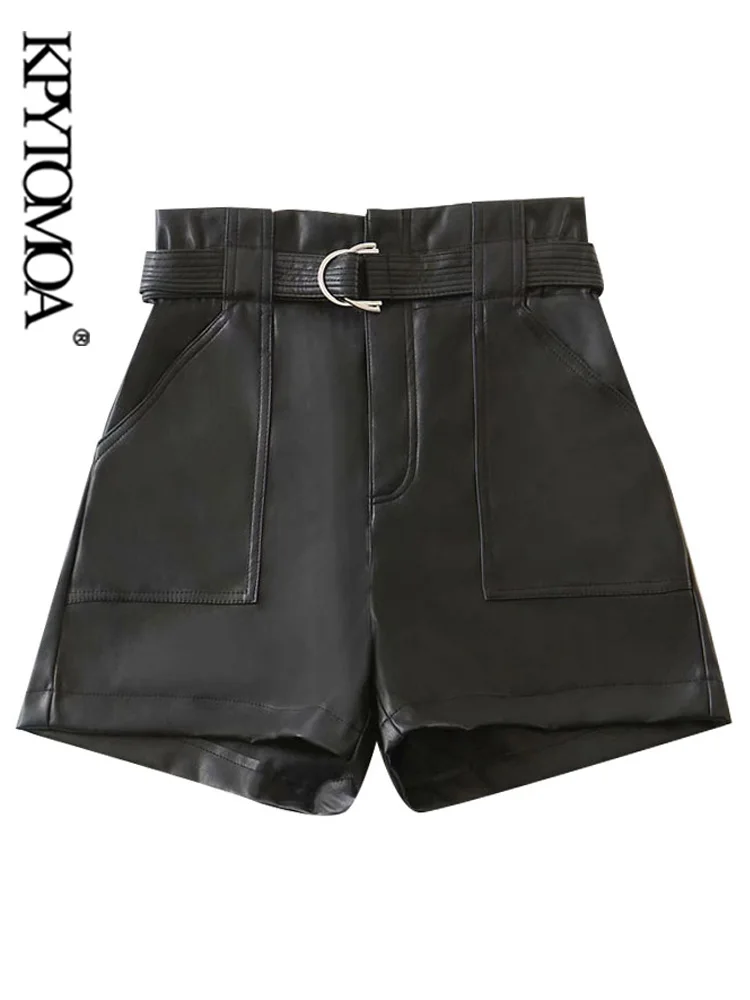 KPYTOMOA Women Chic Fashion With Belt Faux Leather Shorts Vintage High Waist Zipper Fly Pockets Female Short Pants Mujer
KPYTOMOA Women Chic Fashion With Belt Faux Leather Shorts Vintage High Waist Zipper Fly Pockets Female Short Pants Mujer