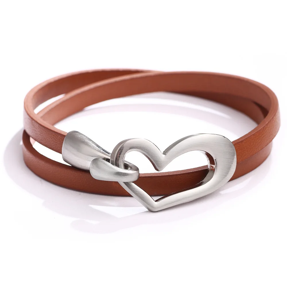 

Simple Design Hollowed Love Heart Pendent Leather Bracelets for Women Girl Fashion Jewelry Bracelet & Bangle Party Gift