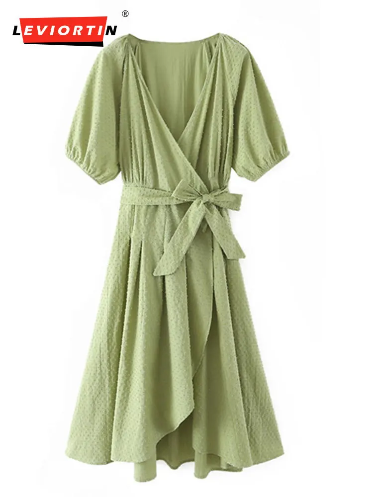 Fashion With Belt Wrap Green Women Midi Dress Vintage V Neck Short Sleeve Female Dresses Vestidos Mujer Chic
Fashion With Belt Wrap Green Women Midi Dress Vintage V Neck Short Sleeve Female Dresses Vestidos Mujer Chic