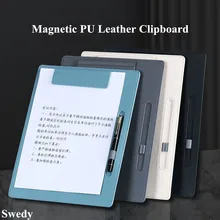 A4 325x230mm PU Leather Magnetic Document File Clipboard With Pen Holder Menu Paper Price Listing Sign Holder Writing Clip Board