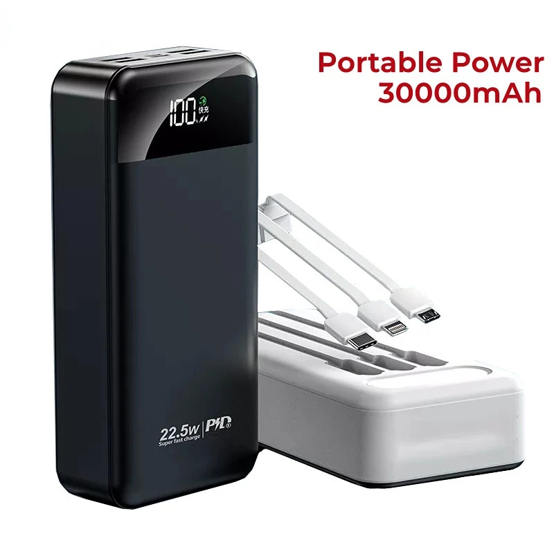 30000mah 22.5W Quick Charging Power Bank with LED Flashlight Portable with Cables Power Bank
30000mah 22.5W Quick Charging Power Bank with LED Flashlight Portable with Cables Power Bank