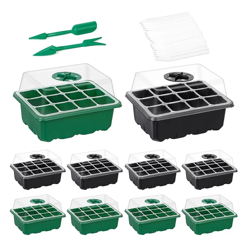 10 Packs Seed Starter Trays Seedling Tray, Humidity Adjustable Kit With Dome And Base Greenhouse Grow Trays Propagator
10 Packs Seed Starter Trays Seedling Tray, Humidity Adjustable Kit With Dome And Base Greenhouse Grow Trays Propagator