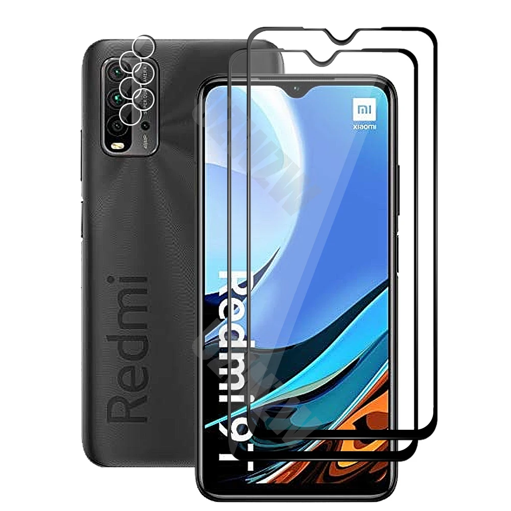 

4 in 1 For Xiaomi Redmi 9T (2pcs) Full Coverage Tempered Glass Screen Protector & (2pcs) Camera Lens Protective Film