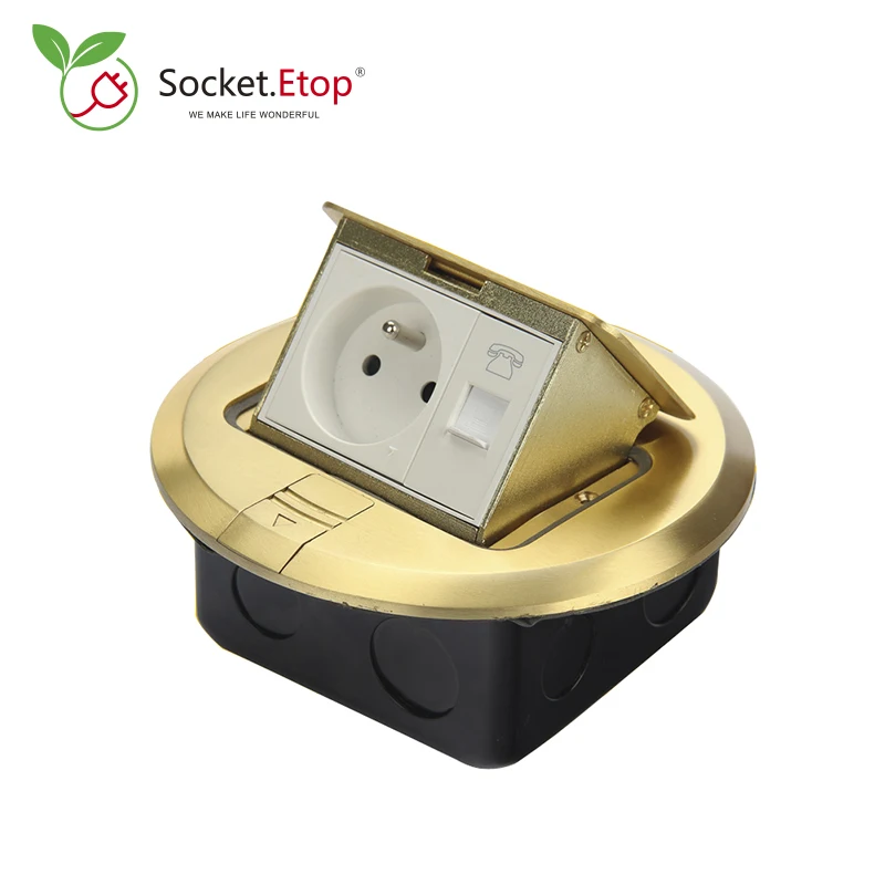 Round Pop-Up Hidden Floor Socket Copper Alloy Cover Electric Ground Outlet With 1 EU Plug + 1 Telephone Customized Available
Round Pop-Up Hidden Floor Socket Copper Alloy Cover Electric Ground Outlet With 1 EU Plug + 1 Telephone Customized Available