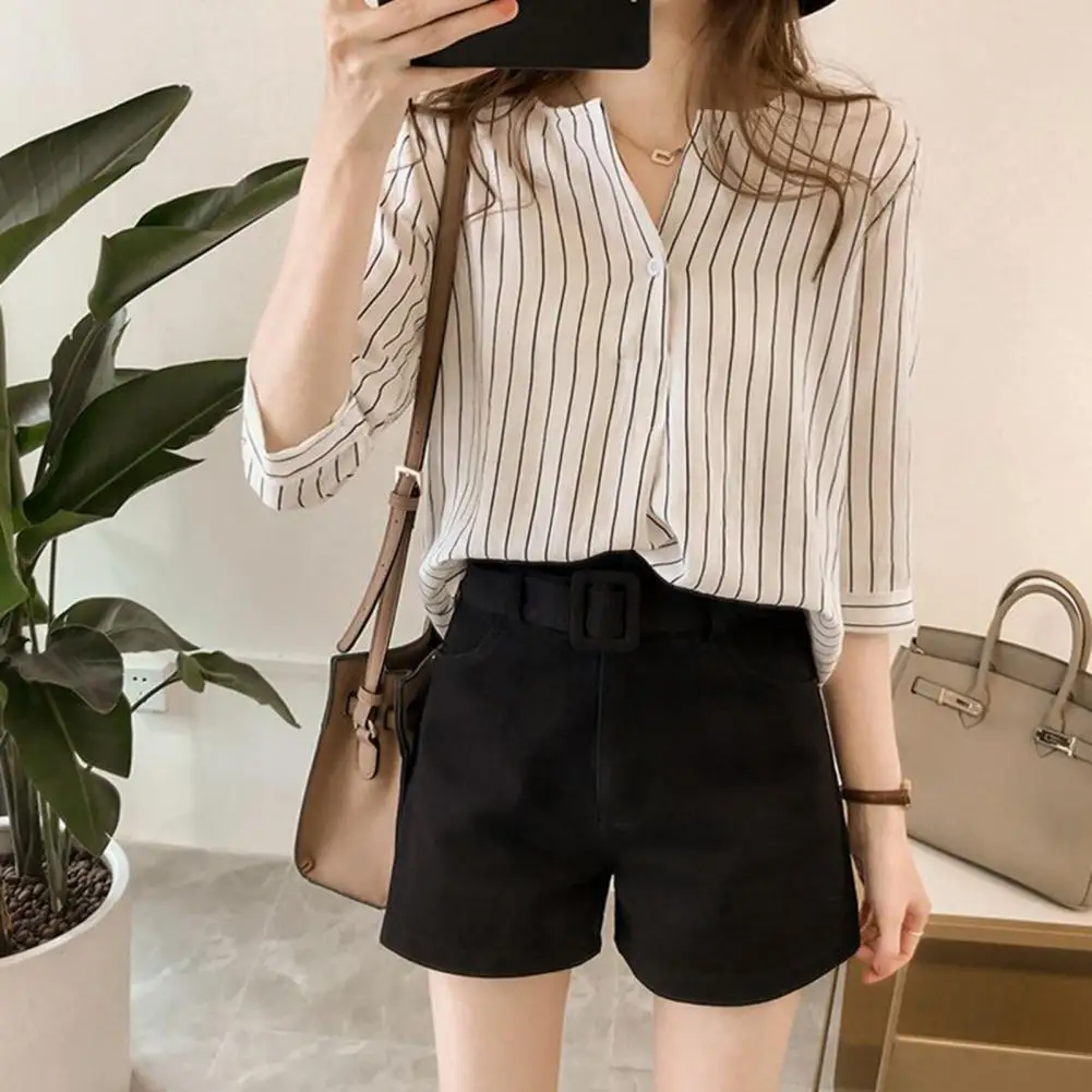Women Shirt Striped Print V-neck 3/4 Sleeves V Neck Elegant Summer Women Working Clothes Streetwear
Women Shirt Striped Print V-neck 3/4 Sleeves V Neck Elegant Summer Women Working Clothes Streetwear