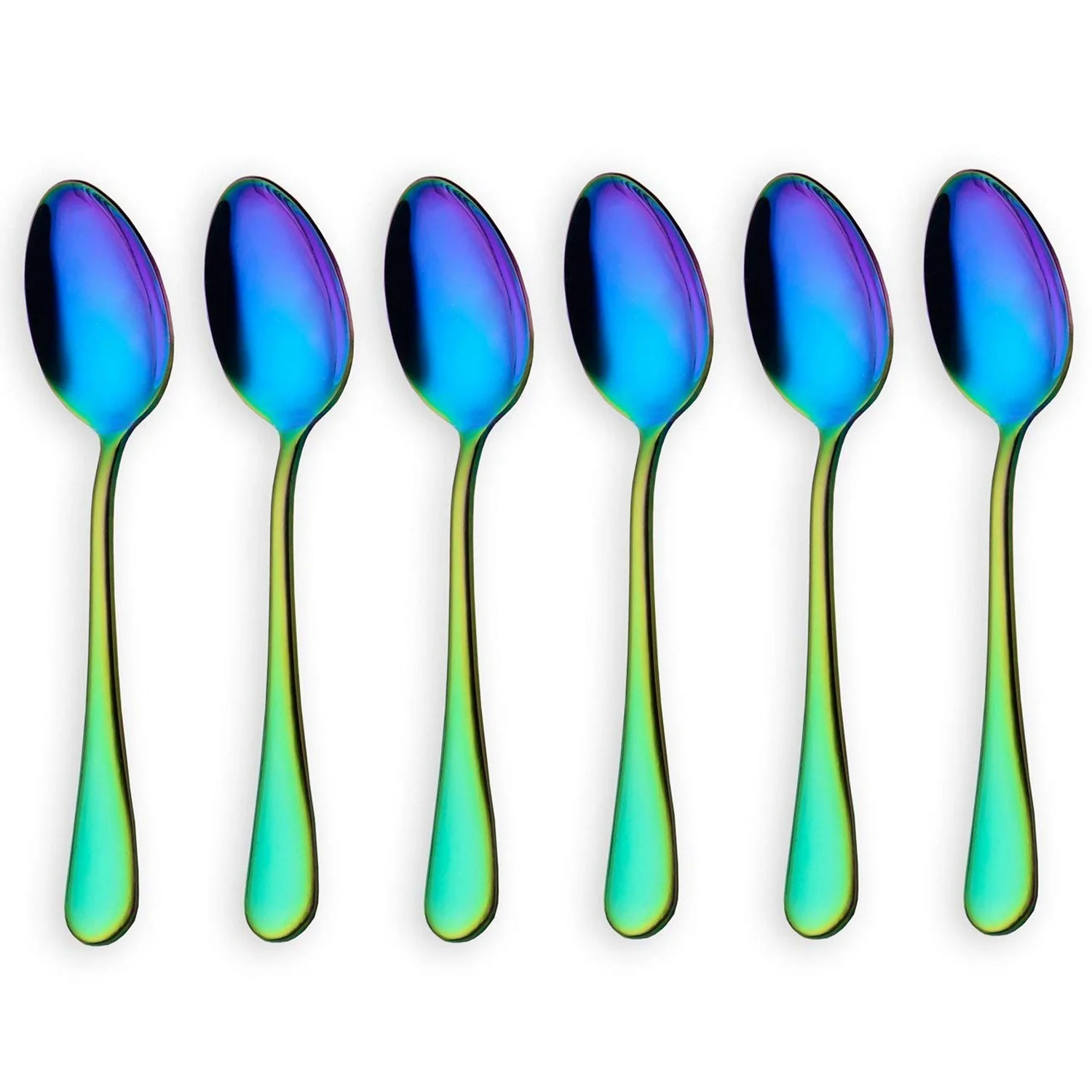 Rainbow color TeaSpoons Coffee Spoon Mini Cake Spoon Stainless Steel Set of 6 Pieces (Coffee Scoops) 
Rainbow color TeaSpoons Coffee Spoon Mini Cake Spoon Stainless Steel Set of 6 Pieces (Coffee Scoops)