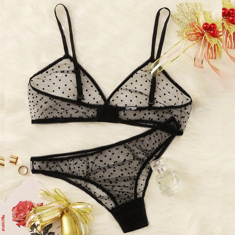 Sexy Underwear Set Breathable Bralette With Underpants Polka Dot Sheer Mesh Lingerie Set Invisible Bra For Women
Sexy Underwear Set Breathable Bralette With Underpants Polka Dot Sheer Mesh Lingerie Set Invisible Bra For Women