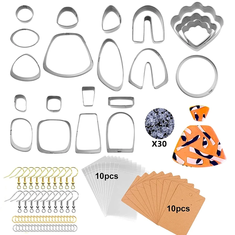 121Pcs Polymer Clay Cutters Kit 21 Shapes Clay Cutters with Earring Cards Earring Hooks Jump Rings for Jewelry Making
121Pcs Polymer Clay Cutters Kit 21 Shapes Clay Cutters with Earring Cards Earring Hooks Jump Rings for Jewelry Making