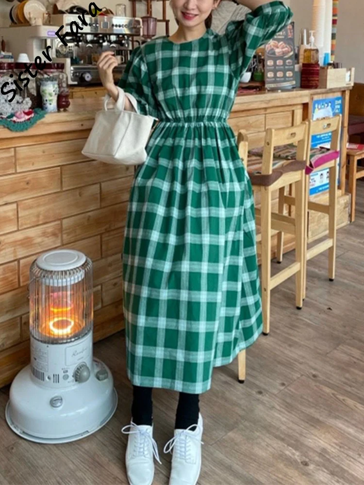Sister Fara Green Plaid Elegant Dresses for Women Summer Elastic Waist O-Neck Loose Dress Ladies Casual Half Sleeves Mid Dresses
Sister Fara Green Plaid Elegant Dresses for Women Summer Elastic Waist O-Neck Loose Dress Ladies Casual Half Sleeves Mid Dresses