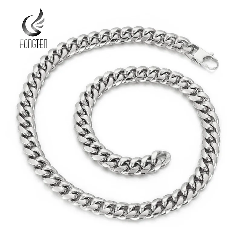 

Fongten 60cm Cuban Link Chain Neckalce For Men Gold Black Silver Color Shiny Stainless Steel Men's Choker Curb Hip Hop Jewelry