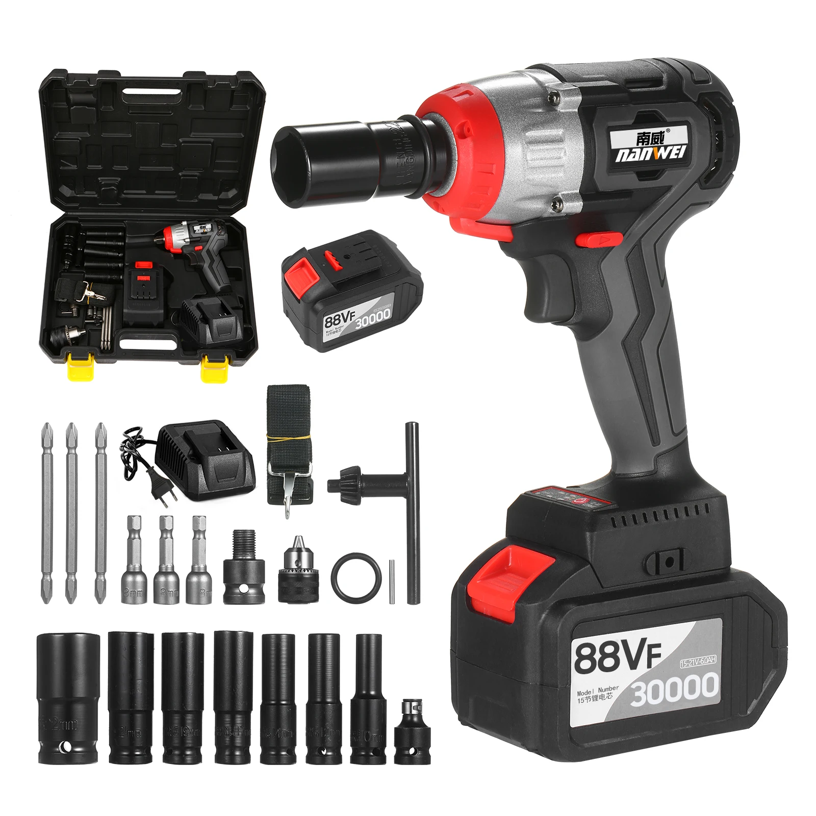 Cordless Impact Wrench 980Nm Torque Brushless Motor Quick Chuck 2x6.0A with Fast Charger Variable Speed Impact Kit with Drill
Cordless Impact Wrench 980Nm Torque Brushless Motor Quick Chuck 2x6.0A with Fast Charger Variable Speed Impact Kit with Drill