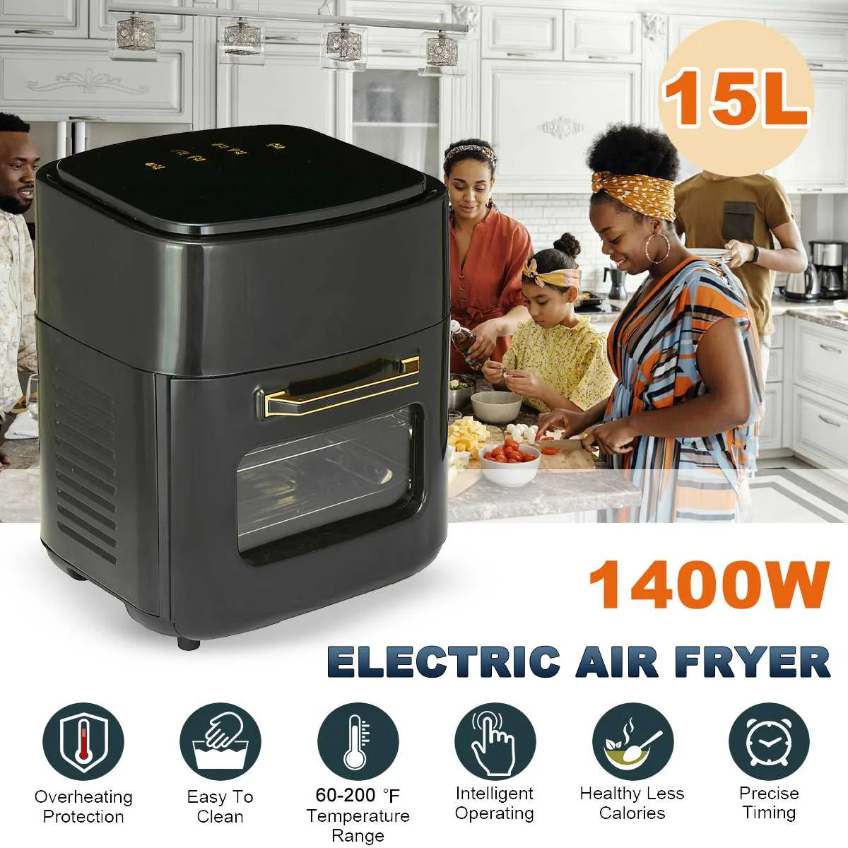 15L 1400W Digital Air Fryer Hot Oven Cooker Nonstick Basket 8 Presets LED Touchscreen Oilless Deep Fryer BPA & PFOA FREE
15L 1400W Digital Air Fryer Hot Oven Cooker Nonstick Basket 8 Presets LED Touchscreen Oilless Deep Fryer BPA & PFOA FREE