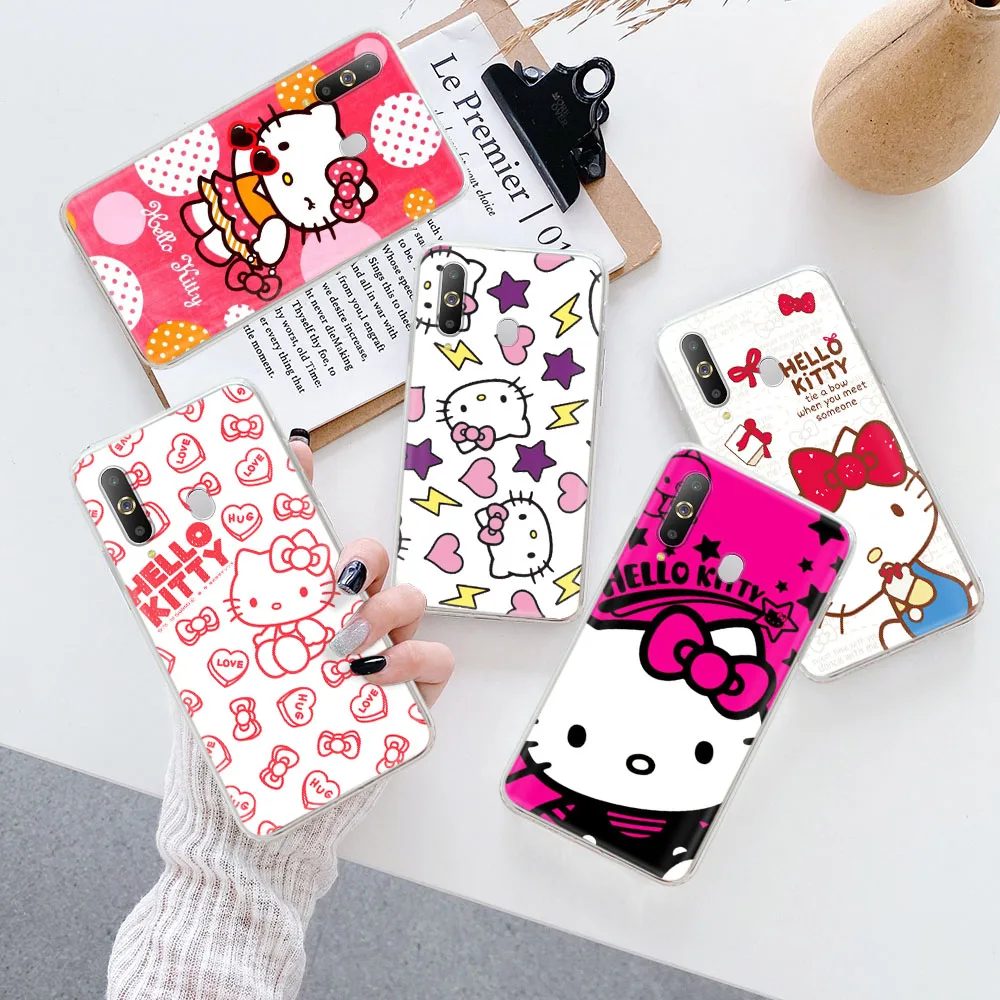 

Cute Hello Kitty Transparent Case for Tecno POP 5 LTE 4 Pova 3 Neo 2 Camon 18 Premier 18T 18P 19 16 18I 17 17P Pro