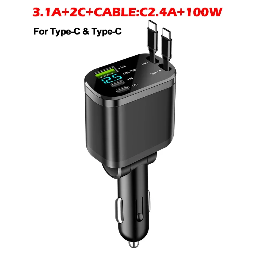 Выдвижное автомобильное зарядное устройство USB мощностью 120 Вт, адаптер прикуривателя 4-в-1 с кабелем быстрой зарядки PD Type-C для телефонов iPhone и Android
Выдвижное автомобильное зарядное устройство USB мощностью 120 Вт, адаптер прикуривателя 4-в-1 с кабелем быстрой зарядки PD Type-C для телефонов iPhone и Android