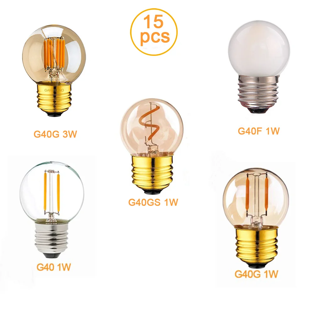 

G40 Mini Globe Light Bulb 1W 3W Edison Filament Bulbs Ultra Warm White 2200K Vintage Decorative String LED Lamp E26 E27 Base