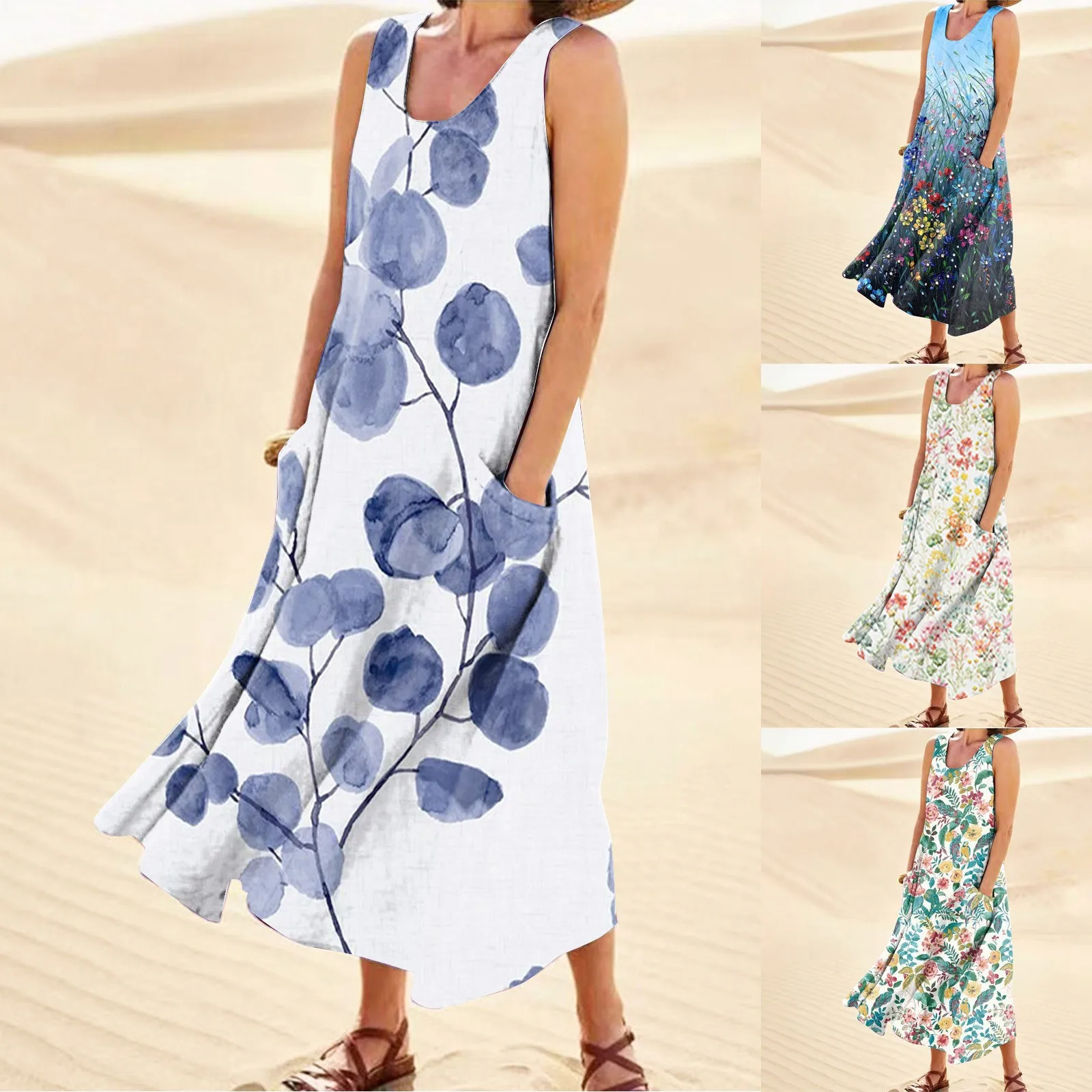 Fashion Summer Casual Comfortable Flower Print Sleeveless Cotton With Pocket Beach Dress For Women Vestidos De Verano Para Mujer
Fashion Summer Casual Comfortable Flower Print Sleeveless Cotton With Pocket Beach Dress For Women Vestidos De Verano Para Mujer
