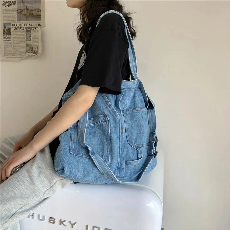 

Denim Shoulder Bag for Women Crossbody Casual Jeans Handbags Designer Large Shopping