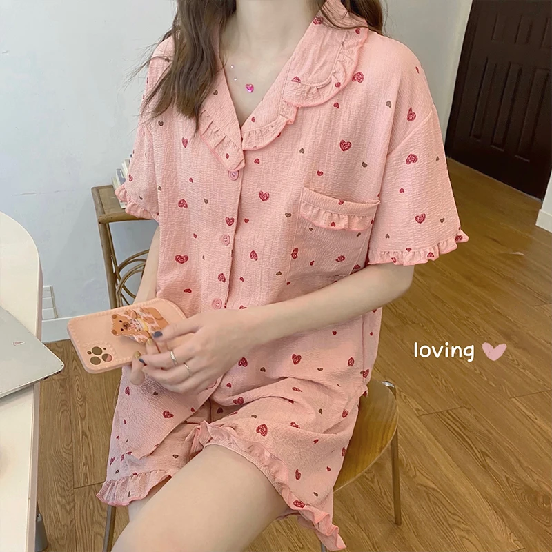 Korea Pajamas Short Sleeve Shorts Two Piece Floral V-neck Thin Loose Women's Summer Homewear Set Sleepwear
Korea Pajamas Short Sleeve Shorts Two Piece Floral V-neck Thin Loose Women's Summer Homewear Set Sleepwear