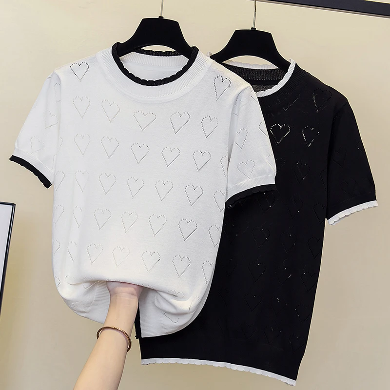 Summer Women Love Sweater solid color T-shirt O-Neck Casual Short sleeve Tops Female Knitted Pullover Women Clothing 2022
Summer Women Love Sweater solid color T-shirt O-Neck Casual Short sleeve Tops Female Knitted Pullover Women Clothing 2022