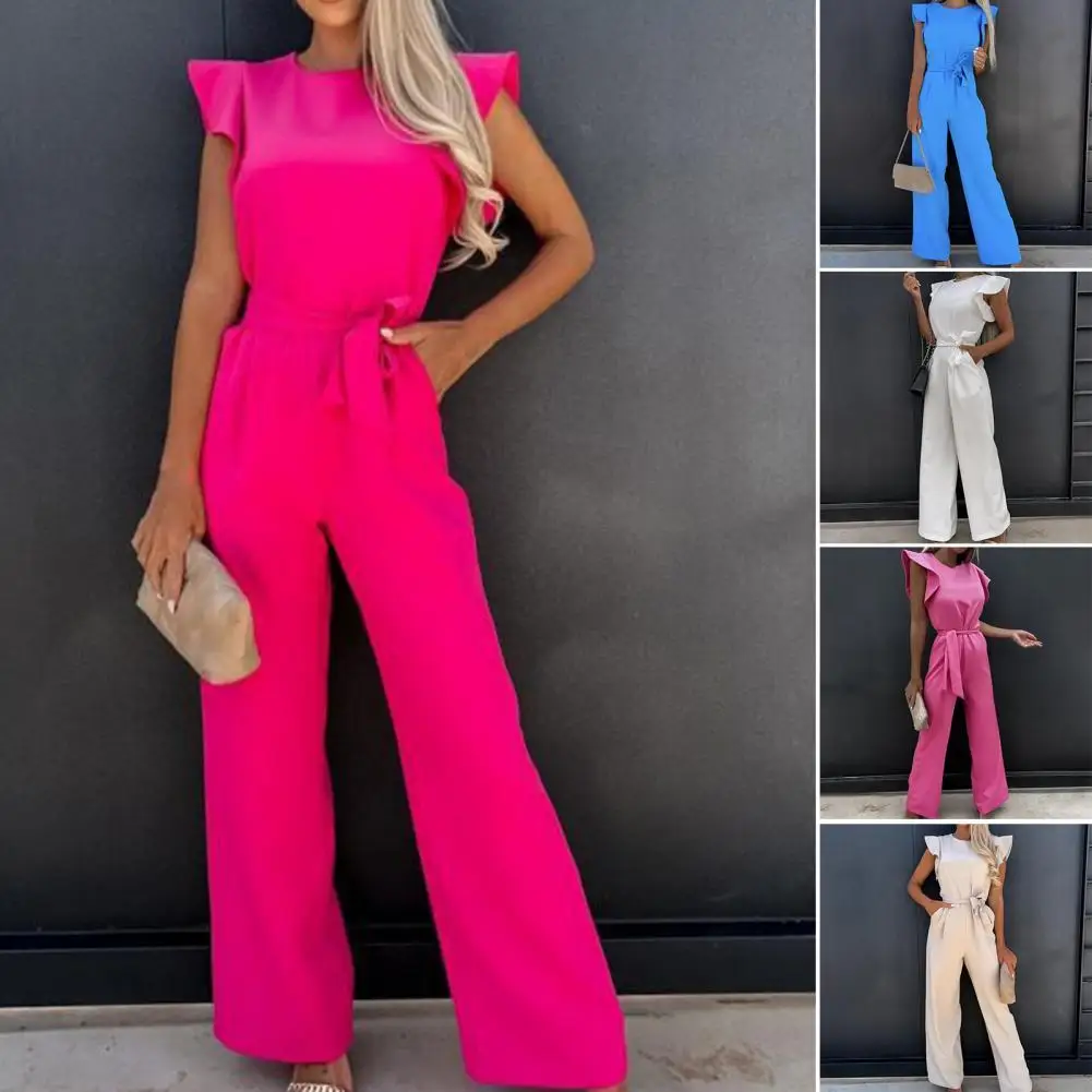 Women Romper Solid Color O Neck Right-ankle Shoulder Ruffle Sleeveless Summer Playsuit Office Clothes
Women Romper Solid Color O Neck Right-ankle Shoulder Ruffle Sleeveless Summer Playsuit Office Clothes