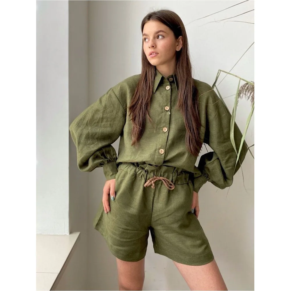 Summer Women Shorts Top Sets Sexy Solid Loose Two Piece Suits 2023 Lantern Sleeve Blouse Shirts Short Pants Lace Up Lapel
Summer Women Shorts Top Sets Sexy Solid Loose Two Piece Suits 2023 Lantern Sleeve Blouse Shirts Short Pants Lace Up Lapel