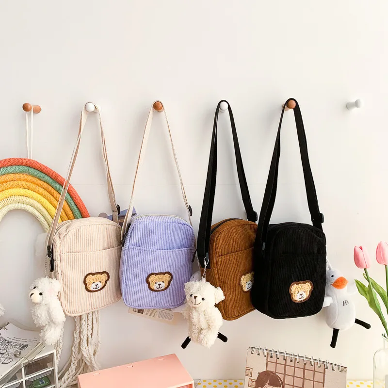 

2023 New Velvet Bear Children's Student Shoulder Diagonal Mobile Phone Change Cute Fashion Shoulder Bag Female