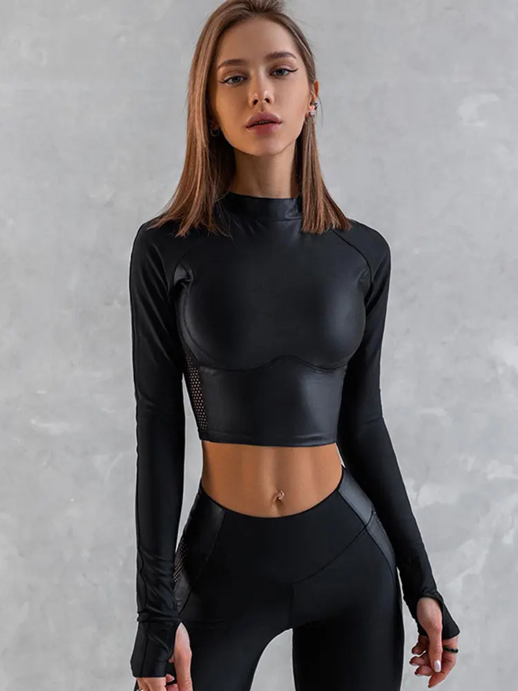 Женский укороченный топ из ПУ кожи, с длинным рукавом
Женский укороченный топ из ПУ кожи, с длинным рукавом