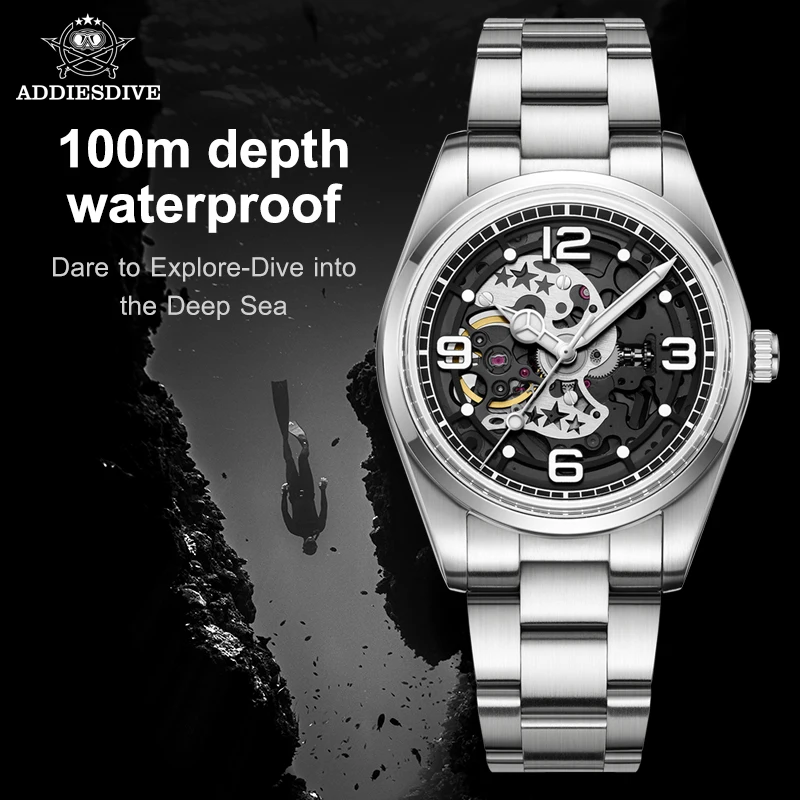 

ADDIESDIVE 38mm Men's watch NH35A sapphire bubble mirror pot cover glass BGW9 Super Luminous Stainless steel Automatic Watches