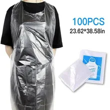 100 Pcs Disposable Plastic Aprons Eco Flat Pack Protection Body Polythene Clear Waterproof Oil Proof Thickened Disposable Apron