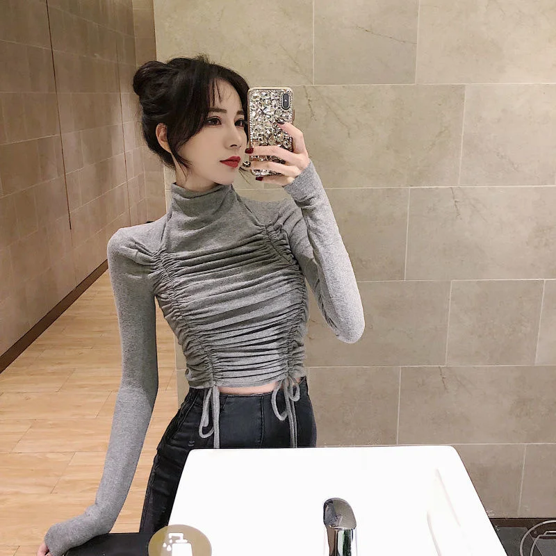 Spring Autumn New Sexy T Drawstring Half High Collar Bottomed Long Sleeve Shirt Women Tshirt T-shirt Slim Crop Top Vogue Tees
Spring Autumn New Sexy T Drawstring Half High Collar Bottomed Long Sleeve Shirt Women Tshirt T-shirt Slim Crop Top Vogue Tees