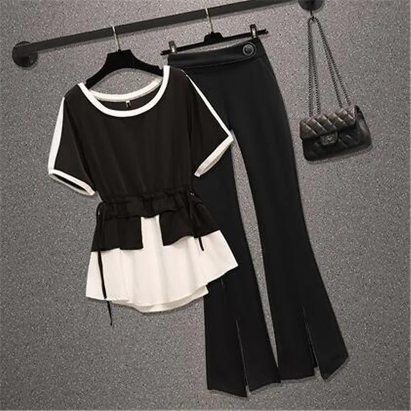 2023 Summer New Elegant Women's Pants Set Fashion Stitching Chiffon Shirt Wide Leg Pants Two-piece Set Female Blazer Blouse 
2023 Summer New Elegant Women's Pants Set Fashion Stitching Chiffon Shirt Wide Leg Pants Two-piece Set Female Blazer Blouse