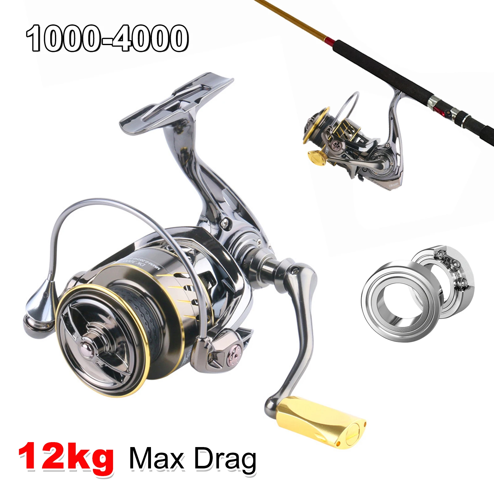 Spinning Reel 1000-4000 Size Fishing Reel 12KG Drag Max 12+1BB Metal Reel Freshwater Saltwater Fishing Tackle Accessories
Spinning Reel 1000-4000 Size Fishing Reel 12KG Drag Max 12+1BB Metal Reel Freshwater Saltwater Fishing Tackle Accessories