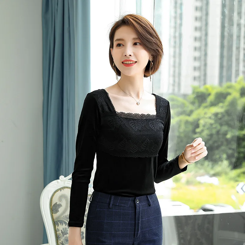 Korean Cotton T-Shirt Women Embroidery Lace Vintage Long Sleeve Office Lady Tshirts Black Slim Women Shirt Mujer Camisetas
Korean Cotton T-Shirt Women Embroidery Lace Vintage Long Sleeve Office Lady Tshirts Black Slim Women Shirt Mujer Camisetas