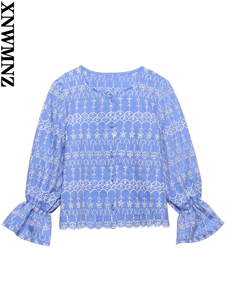 XNWMNZ 2022 new shirt women Fashion elegant cutwork embroidered blouse female chic round neck long sleeves button-up summer tops
XNWMNZ 2022 new shirt women Fashion elegant cutwork embroidered blouse female chic round neck long sleeves button-up summer tops
