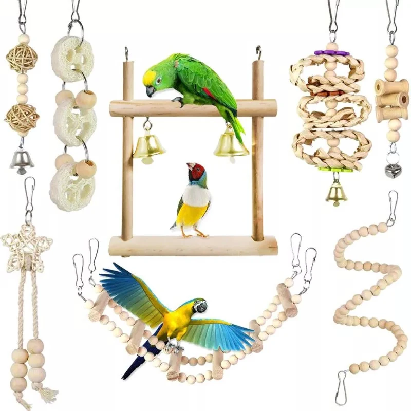 8 Packs Bird Swing Chewing Toys Parrot Hammock Bell Toys Parrot Cage Toy Bird Perch with Wood Beads Hanging for Small Parakeets
8 Packs Bird Swing Chewing Toys Parrot Hammock Bell Toys Parrot Cage Toy Bird Perch with Wood Beads Hanging for Small Parakeets