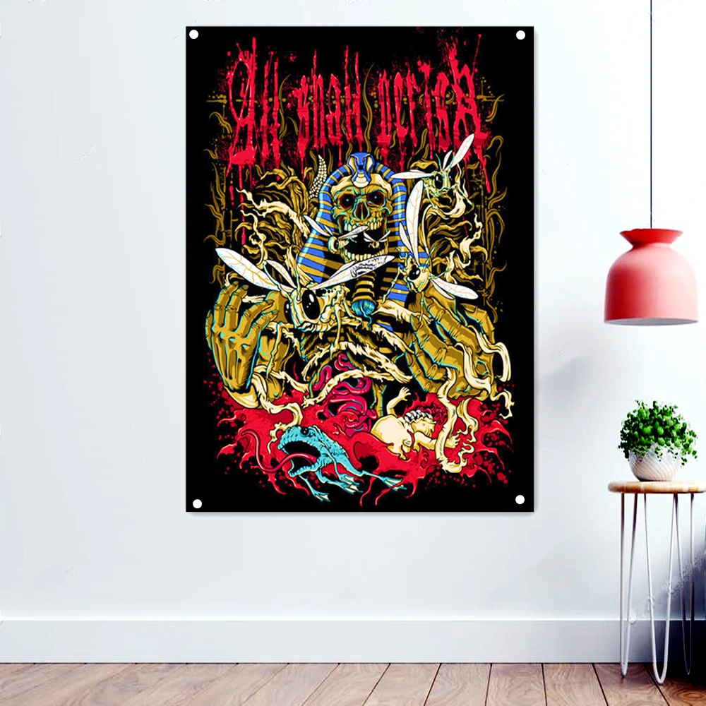 

Скелет смерти металлический художественный баннер жуткий фоновый гобелен оккультное зло темное искусство обои плакат Рок флаг настенное украшение