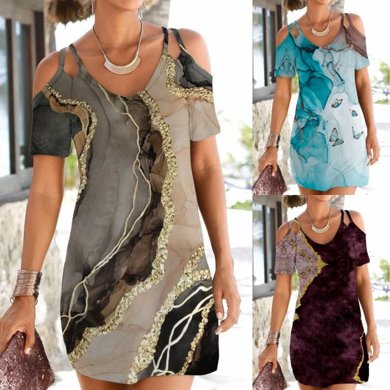 New 2023 Summer Women's Fashion Marble Print Sling Mini Dress Sexy V-Neck Plus Size Short Sleeve Loose Vintage Dress 
New 2023 Summer Women's Fashion Marble Print Sling Mini Dress Sexy V-Neck Plus Size Short Sleeve Loose Vintage Dress
