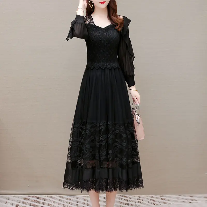 2022 Black Fold Chic Women's A-Line Mesh Patchwork Lace Dress Spring and Autumn New Fashion Dress for Women Full Length K66
2022 Black Fold Chic Women's A-Line Mesh Patchwork Lace Dress Spring and Autumn New Fashion Dress for Women Full Length K66
