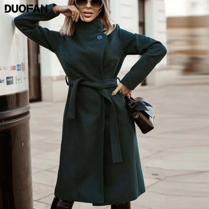 DUOFAN Long Over Knee Women's Coats Loose Belted Stand-up Collar Jackets Elegant Chic Solid Slim Fit Overcoats Outerwear
DUOFAN Long Over Knee Women's Coats Loose Belted Stand-up Collar Jackets Elegant Chic Solid Slim Fit Overcoats Outerwear