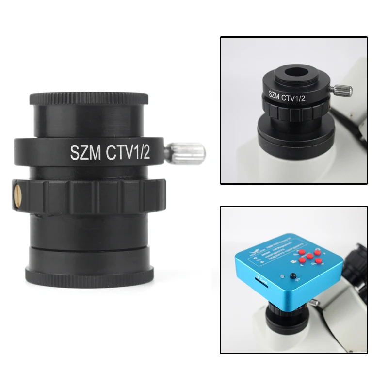 

SZM CTV 1/2 1/3 1X Adapter 0.3X 0.5X C mount Lens + C CS Simul Focal Ring Trinocular Stereo Microscope HDMI VGA USB Video Camera